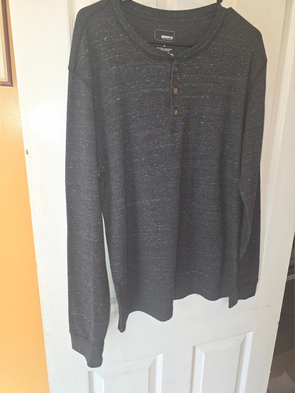 SONOMA Men's Charcoal Henley Long-Sleeve Shirt Sz L.